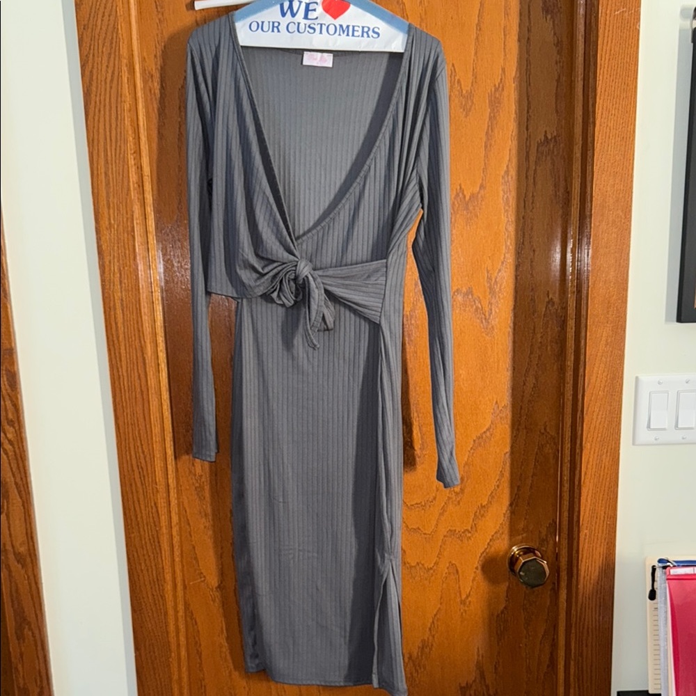 Pink Lily Charcoal Long Sleeve Dress